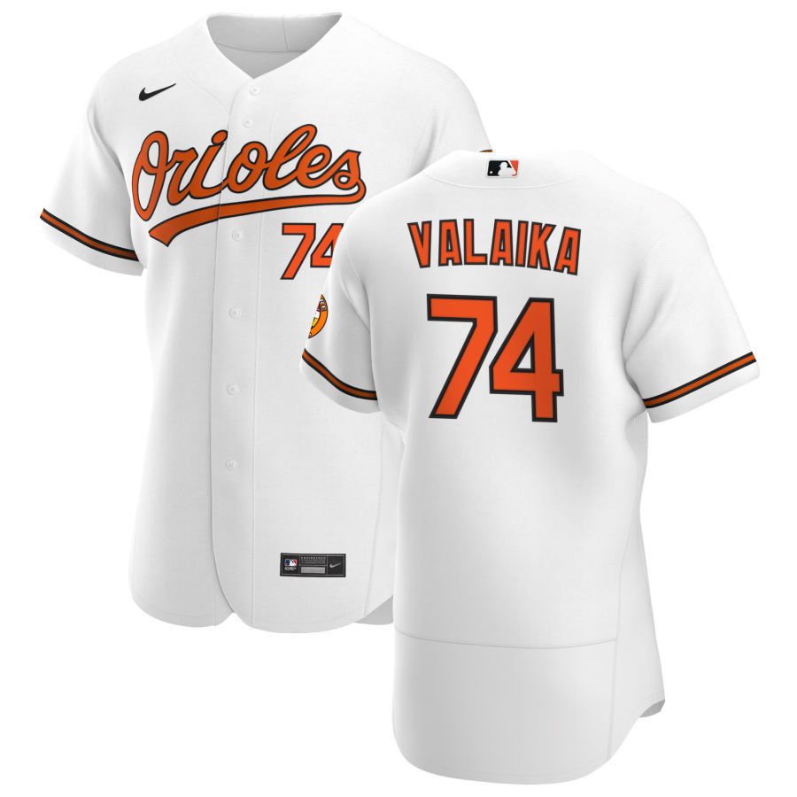 Men Baltimore Orioles 74 Pat Valaika Men Nike White Home 2020 Flex Base Player MLB Jersey