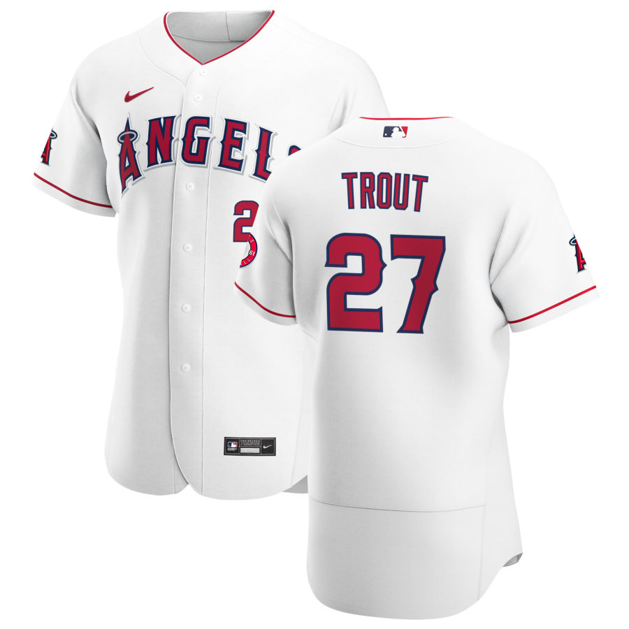 Men Los Angeles Angels 27 Mike Trout Men Nike White Home 2020 Flex Base Player MLB Jersey