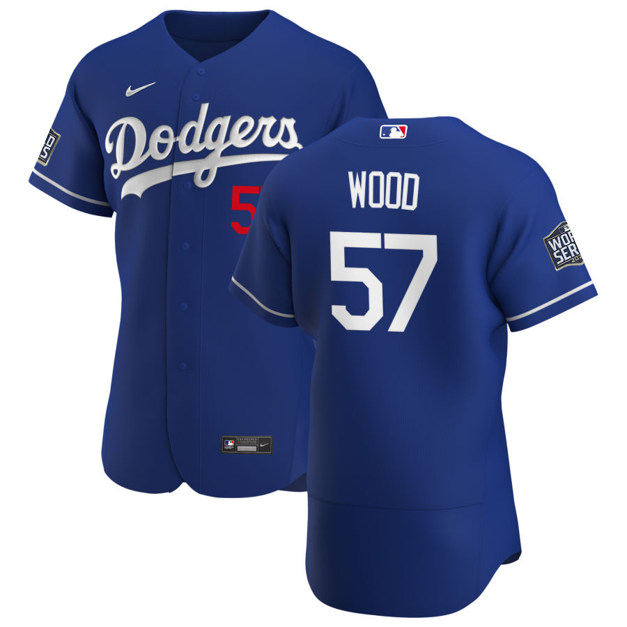 Men Los Angeles Dodgers 57 Alex Wood Men Nike Royal Alternate 2020 World Series Bound Flex Base Play