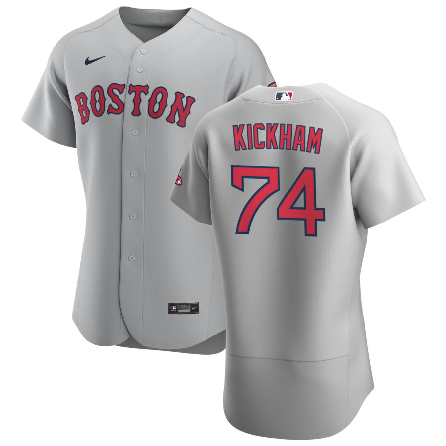 Men Boston Red Sox 74 Mike Kickham Men Nike Gray Road 2020 Flex Base Team MLB Jersey