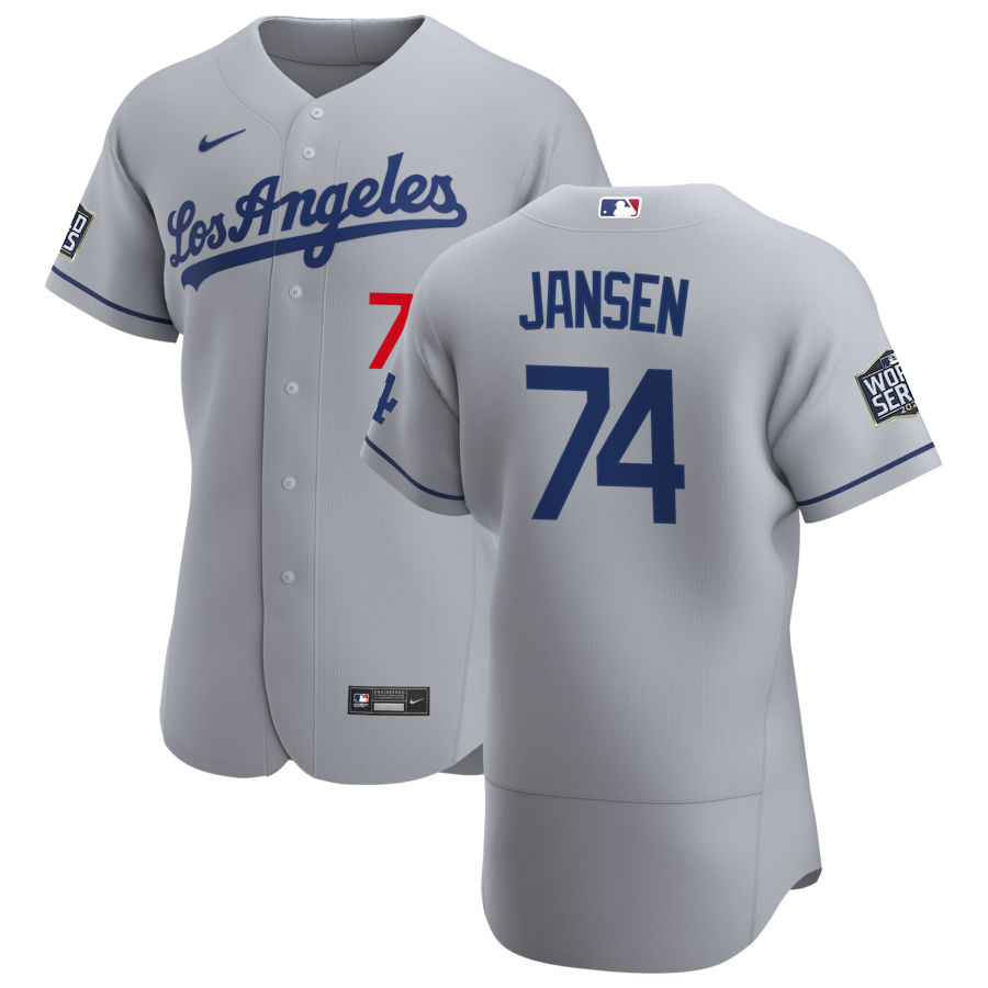 Men Los Angeles Dodgers 74 Kenley Jansen Men Nike Gray Road 2020 World Series Bound Flex Base Team M