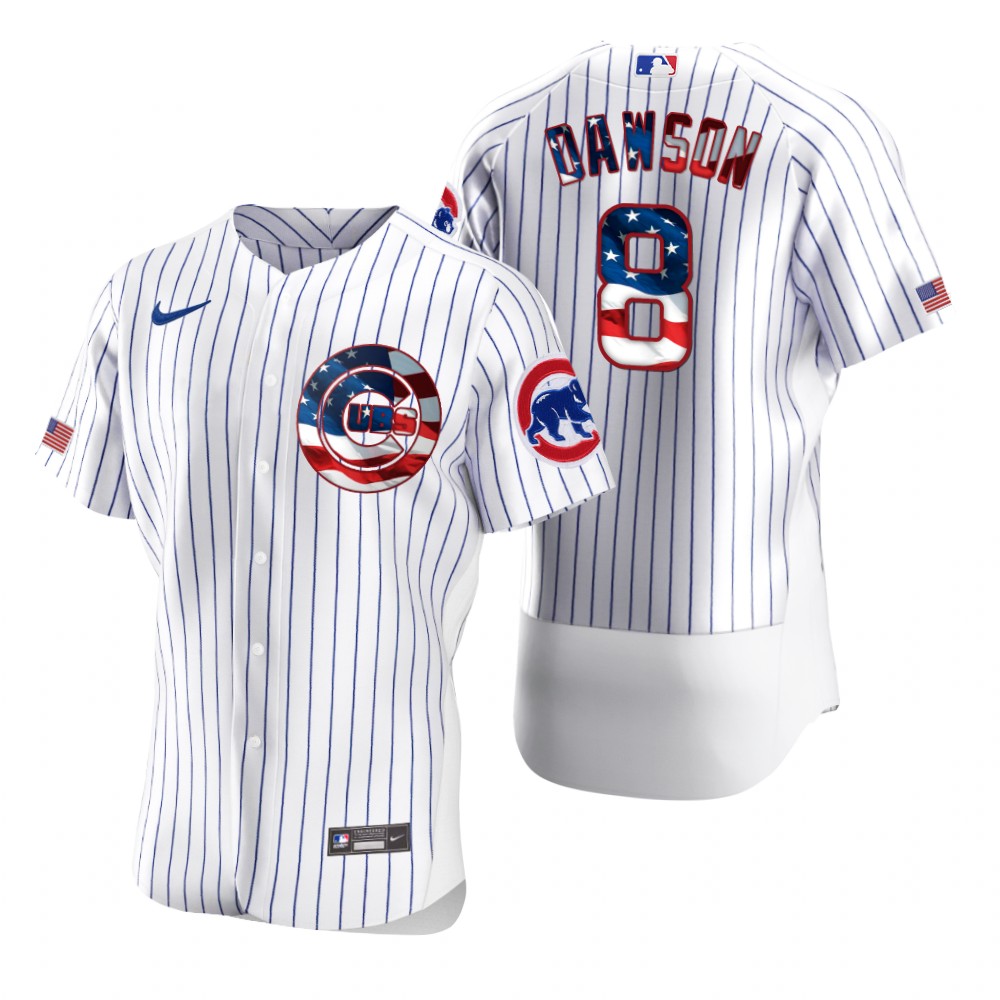 Men Chicago Cubs 8 Andre Dawson Men Nike White Fluttering USA Flag Limited Edition Flex Base MLB Jer