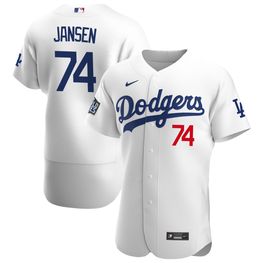 Men Los Angeles Dodgers 74 Kenley Jansen Men Nike White Home 2020 World Series Bound Flex Base Playe