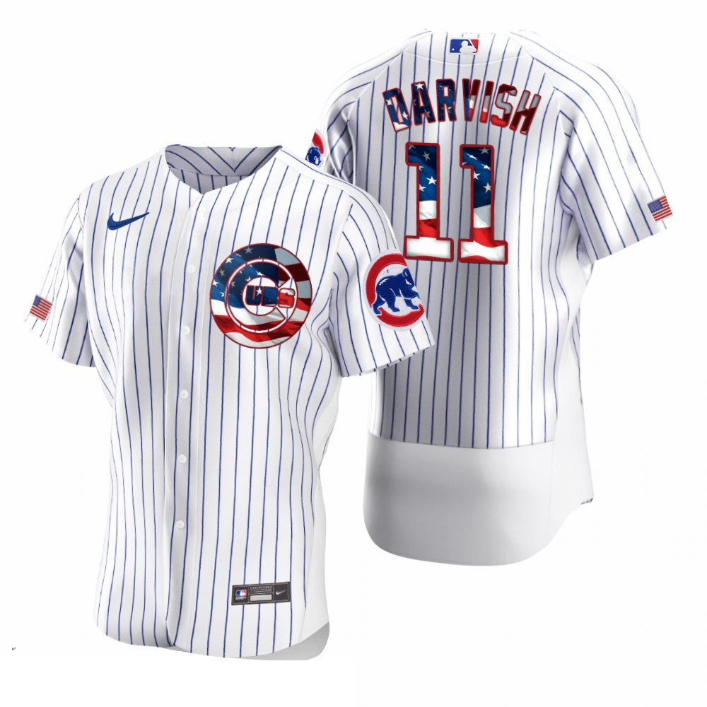 Men Chicago Cubs 11 Yu Darvish Men Nike White Fluttering USA Flag Limited Edition Flex Base MLB Jers