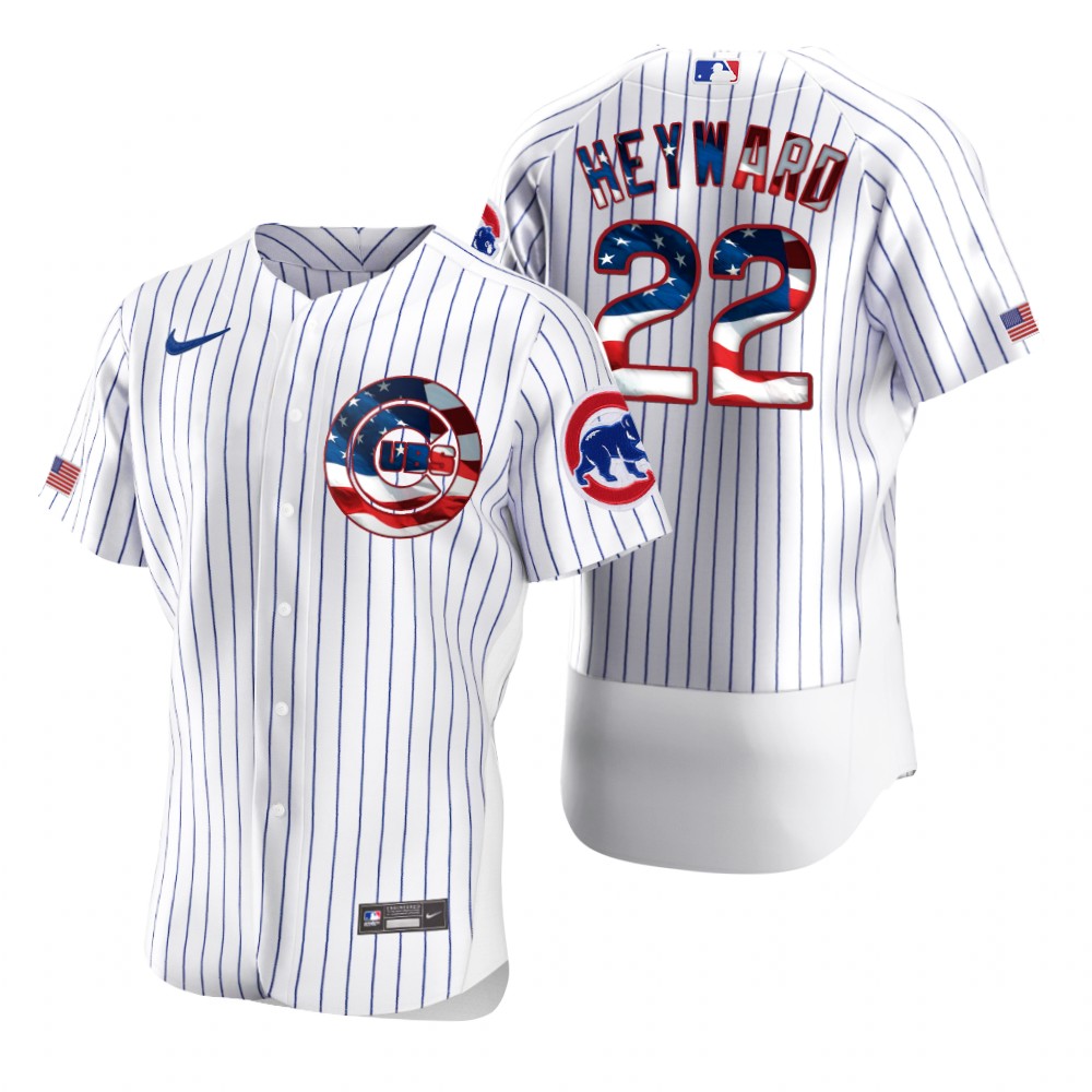 Men Chicago Cubs 22 Jason Heyward Men Nike White Fluttering USA Flag Limited Edition Flex Base MLB J