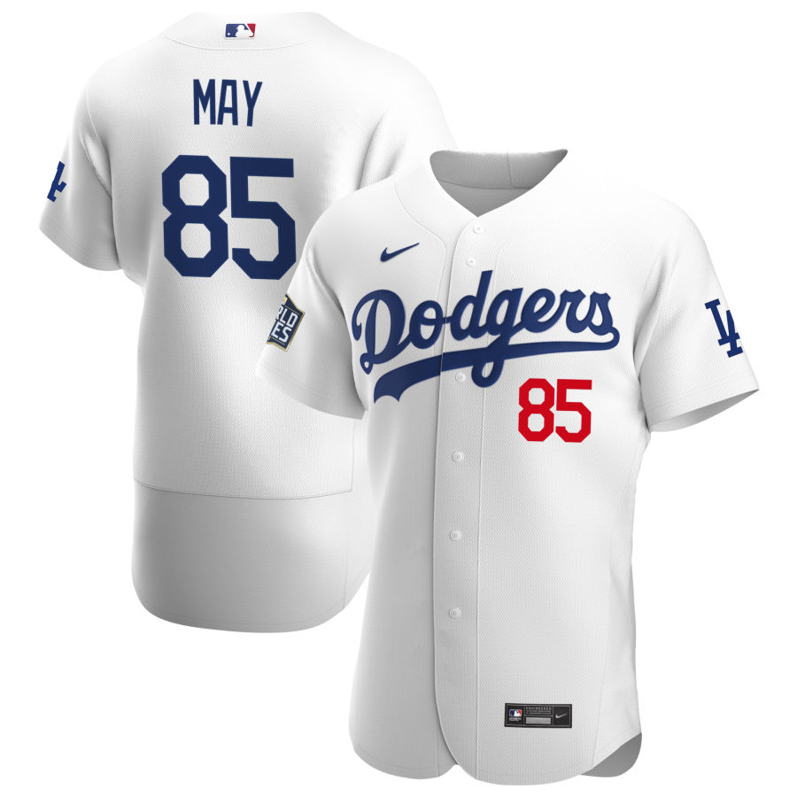 Men Los Angeles Dodgers 85 Dustin May Men Nike White Home 2020 World Series Bound Flex Base Player M