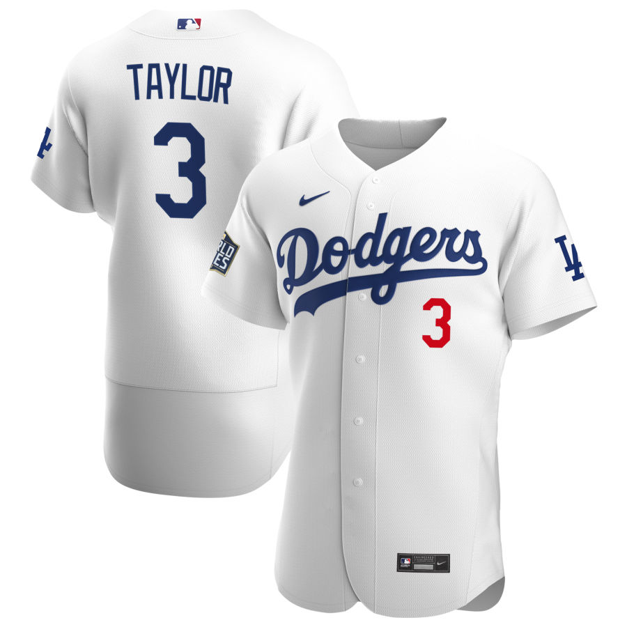 Men Los Angeles Dodgers 3 Chris Taylor Men Nike White Home 2020 World Series Bound Flex Base Player 