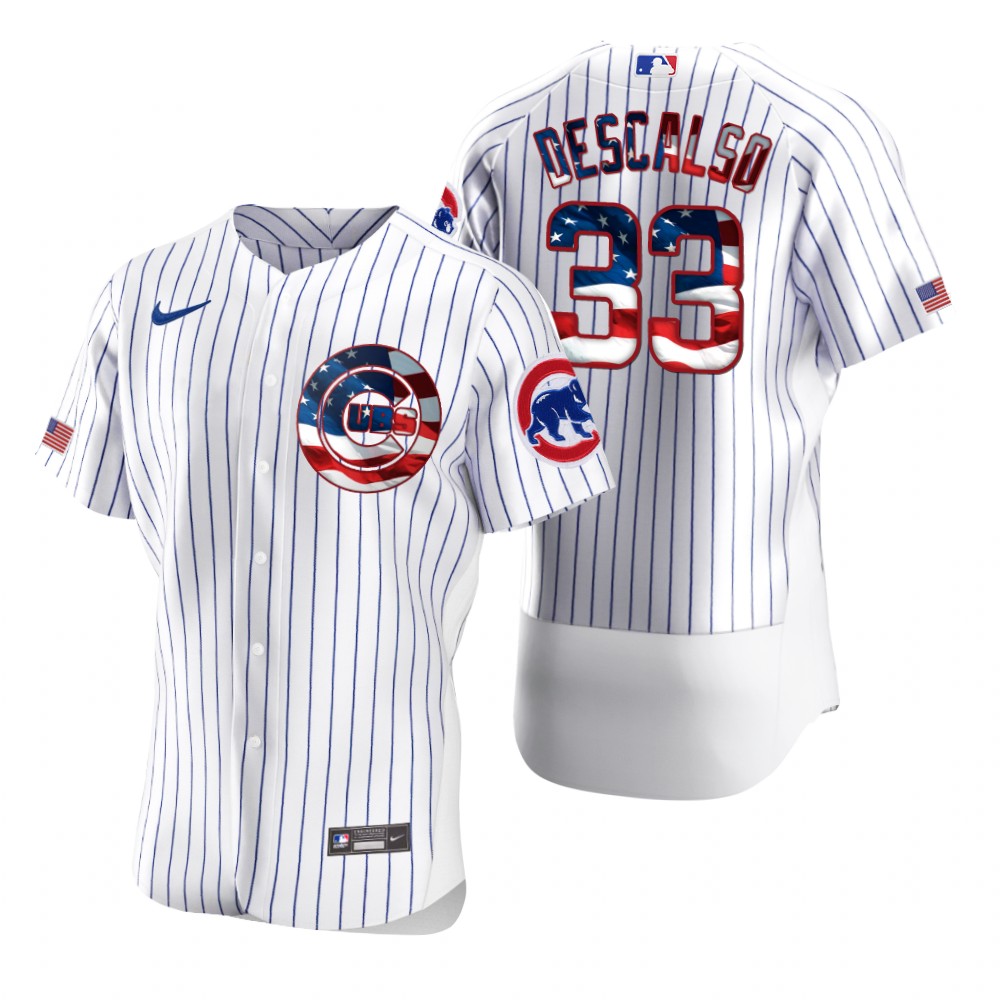 Men Chicago Cubs 33 Jim Adduci Men Nike White Fluttering USA Flag Limited Edition Flex Base MLB Jers