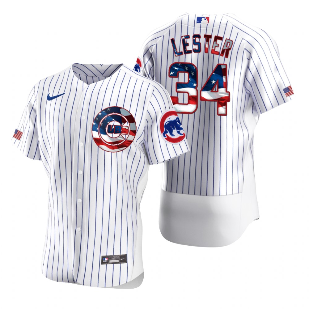 Men Chicago Cubs 34 Jon Lester Men Nike White Fluttering USA Flag Limited Edition Flex Base MLB Jers