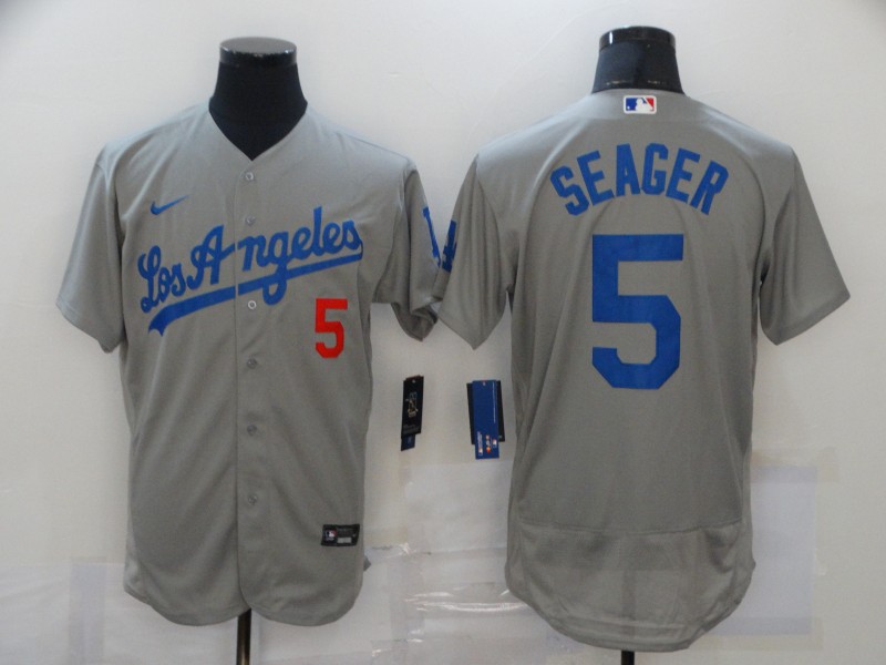 Men Los Angeles Dodgers 5 Corey Seager Gray 2020 Nike Flexbase Jersey