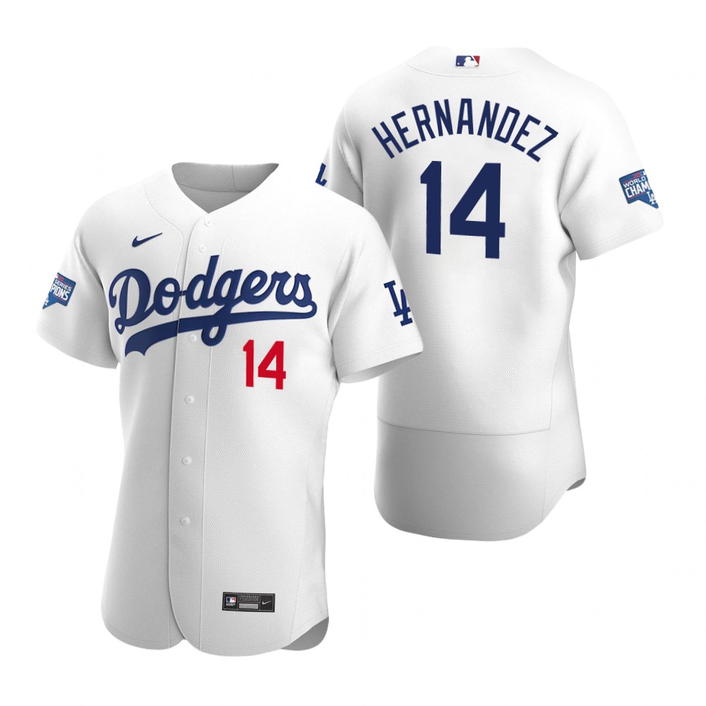 Men Los Angeles Dodgers Enrique Hernandez White 2020 World Series Champions Flex Base Jersey