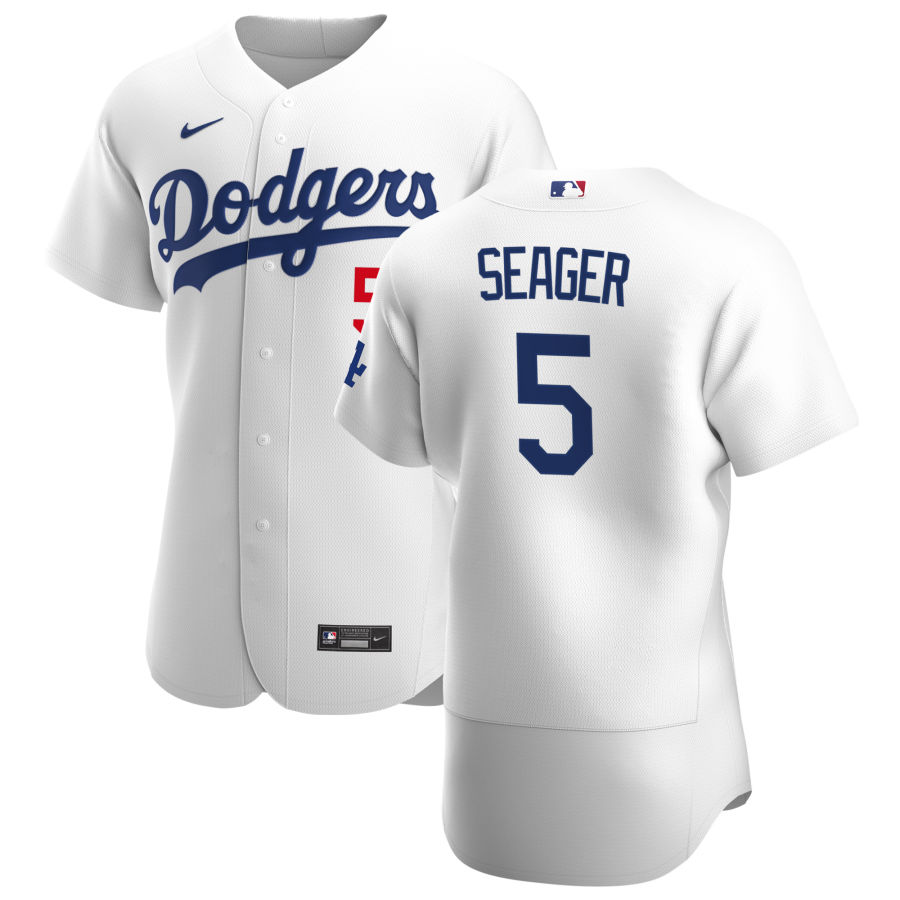 Men Los Angeles Dodgers 5 Corey Seager Men Nike White Home 2020 Flex Base Player MLB Jersey