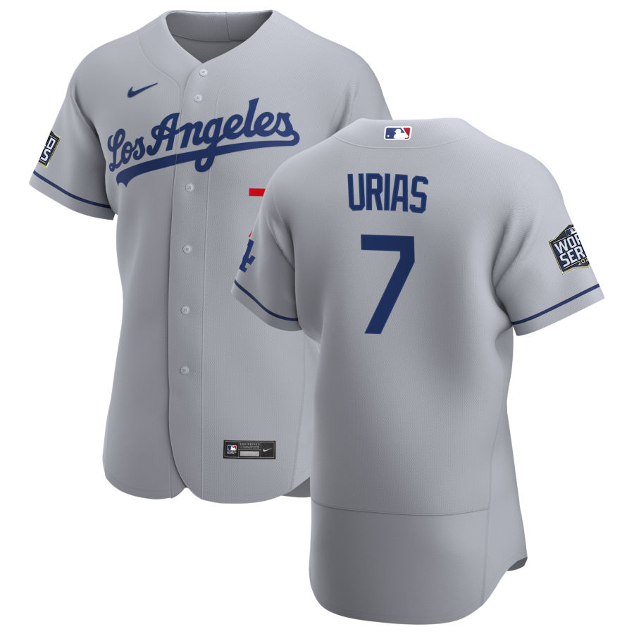 Men Los Angeles Dodgers 7 Julio Urias Men Nike Gray Road 2020 World Series Bound Flex Base Team MLB 