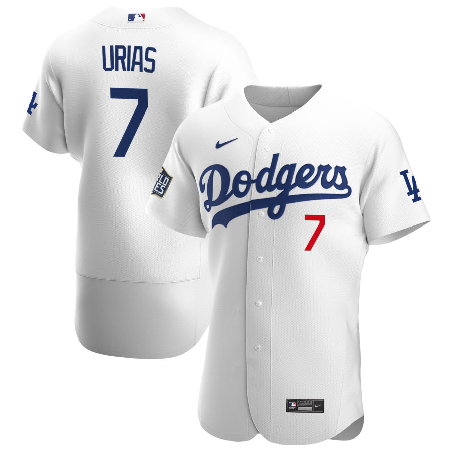 Men Los Angeles Dodgers 7 Julio Urias Men Nike White Home 2020 World Series Bound Flex Base Player M