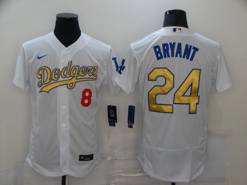 Men Los Angeles Dodgers 8  26 24 Kobe Bryant White Gold 2020 Nike Flexbase Jersey