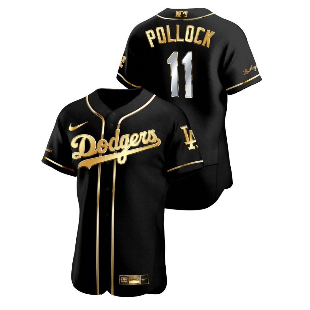 Men Los Angeles Dodgers 11 A J  Pollock Black Gold 2020 Nike Flexbase Jersey