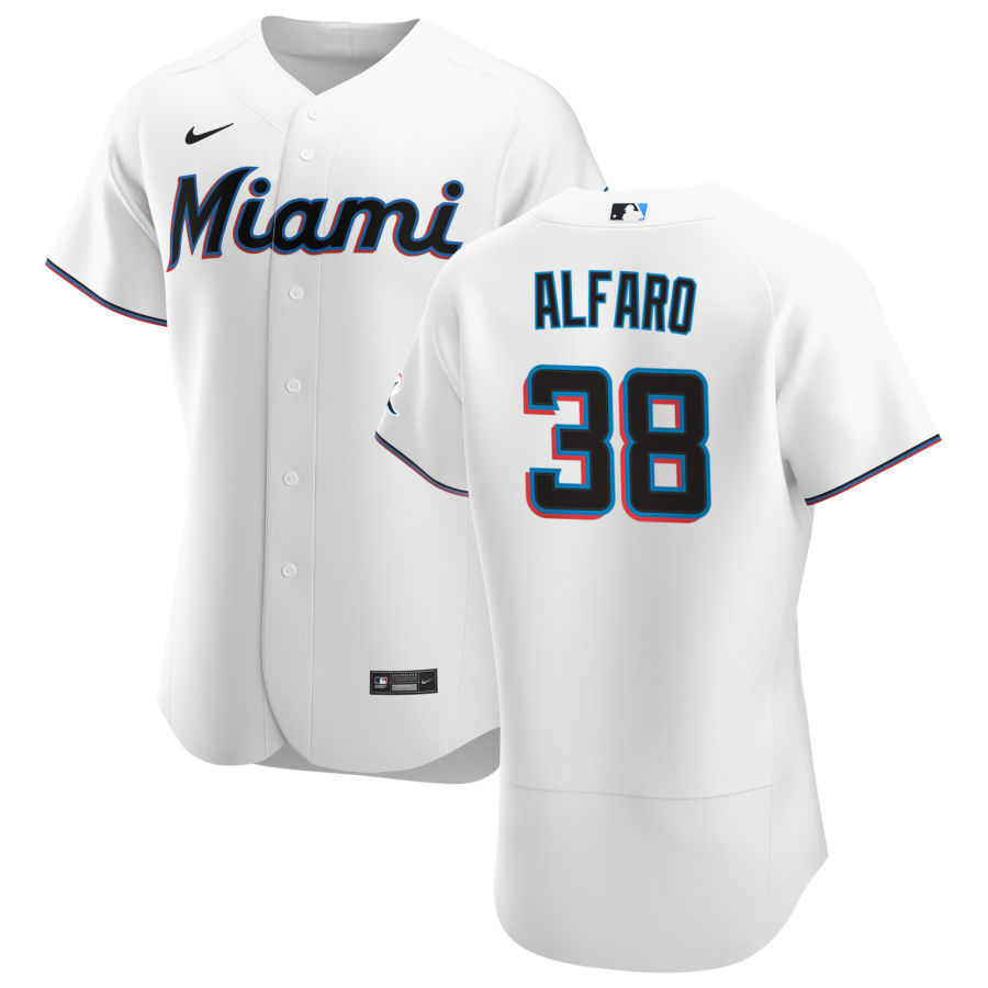 Men Miami Marlins 38 Jorge Alfaro Men Nike White Home 2020 Flex Base Player MLB Jersey