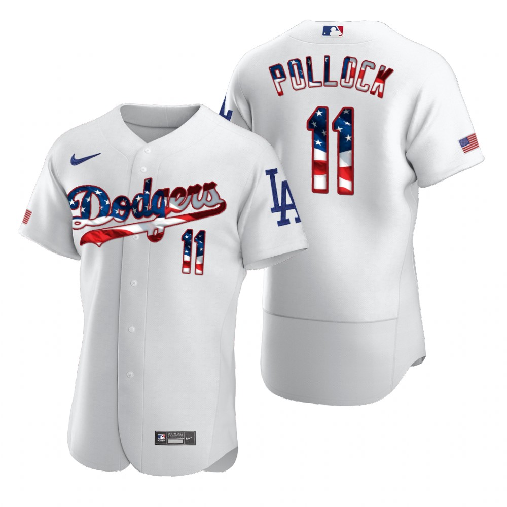 Men Los Angeles Dodgers 11 A J  Pollock Men Nike White Fluttering USA Flag Limited Edition Flex Base