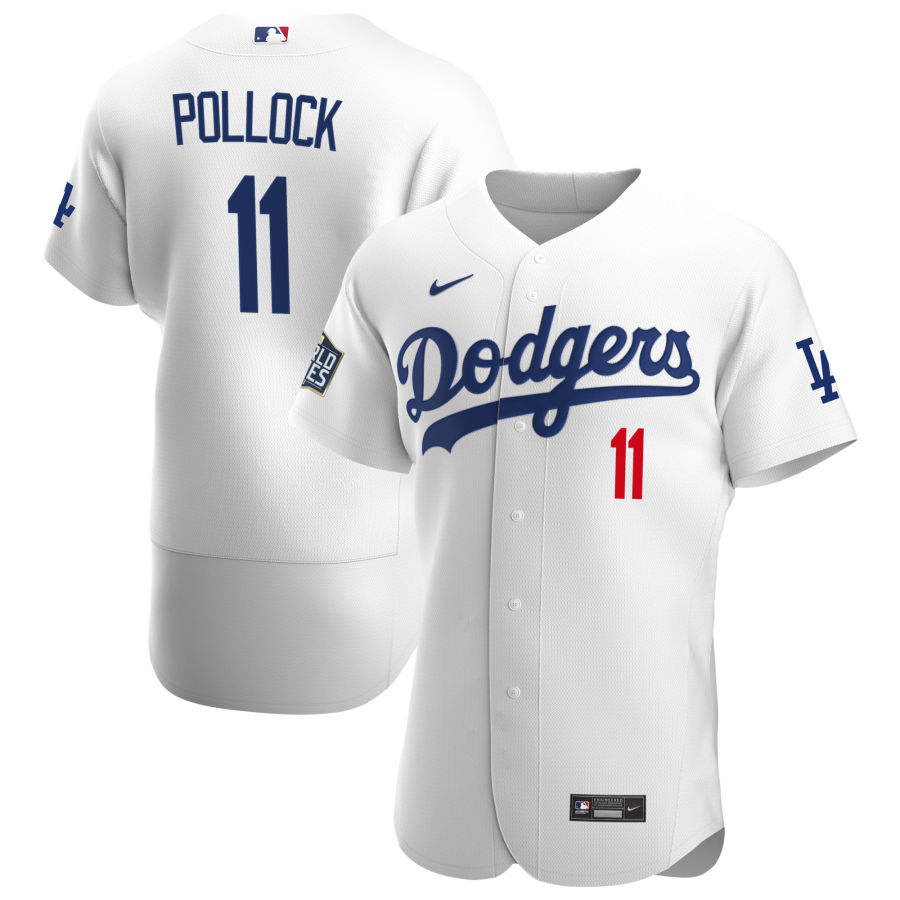 Men Los Angeles Dodgers 11 AJ Pollock Men Nike White Home 2020 World Series Bound Flex Base Player M