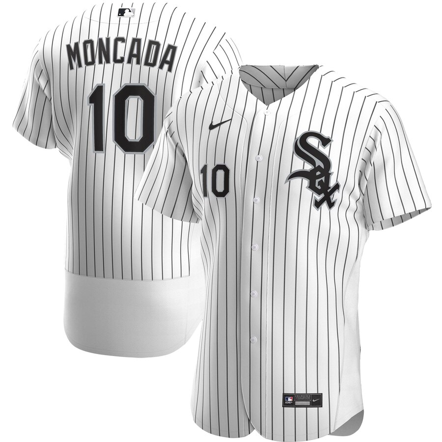 Men Chicago White Sox 10 Yoan Moncada Men Nike White Home 2020 Flex Base Player MLB Jersey