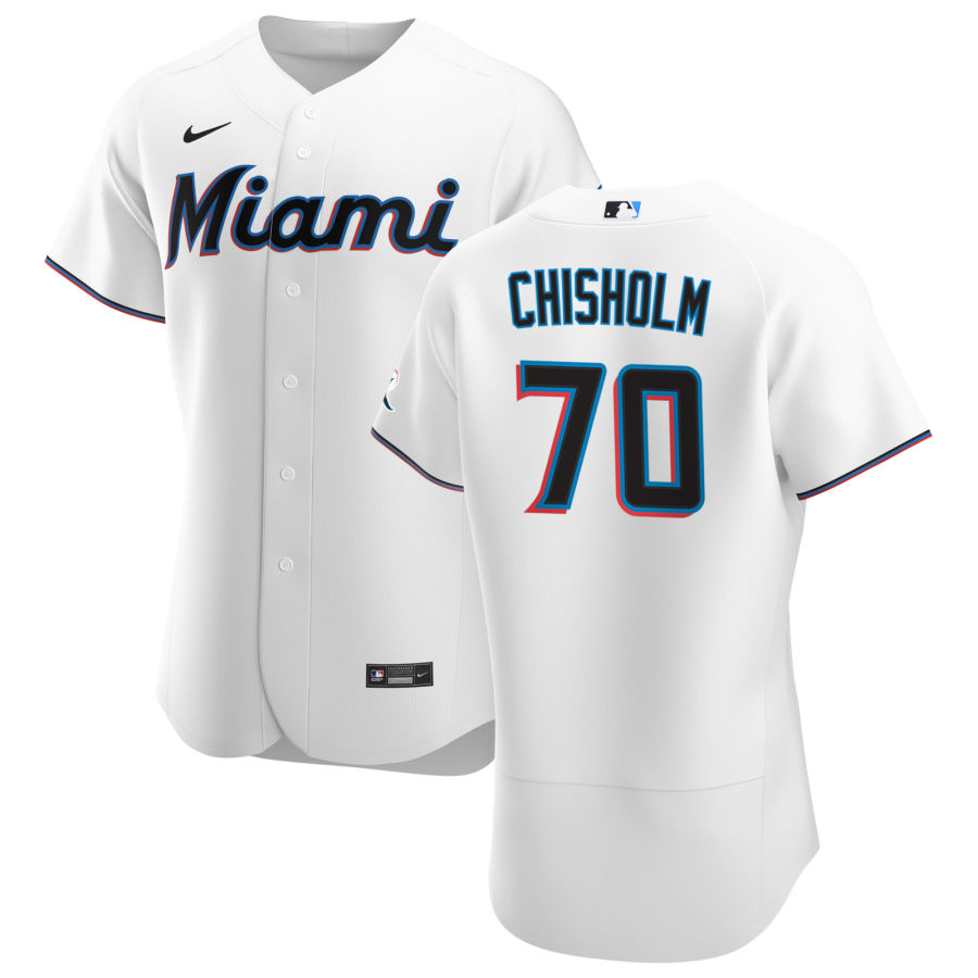 Men Miami Marlins 70 Jazz Chisholm Men Nike White Home 2020 Flex Base Player MLB Jersey