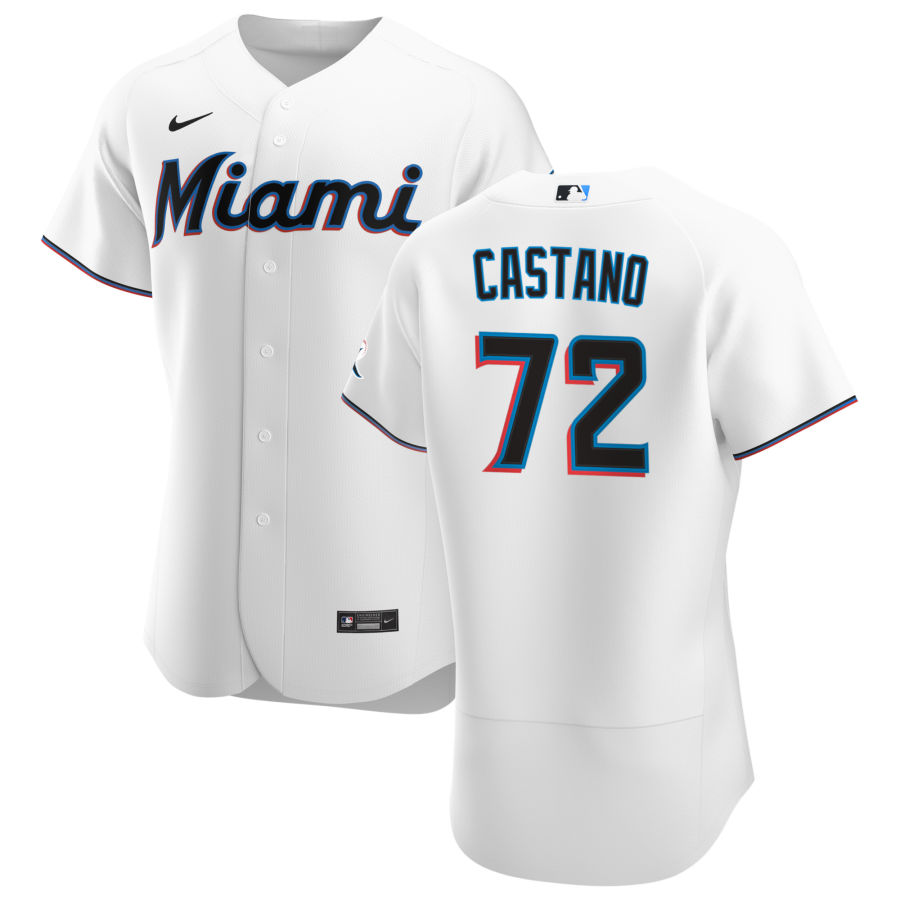 Men Miami Marlins 72 Daniel Castano Men Nike White Home 2020 Flex Base Player MLB Jersey