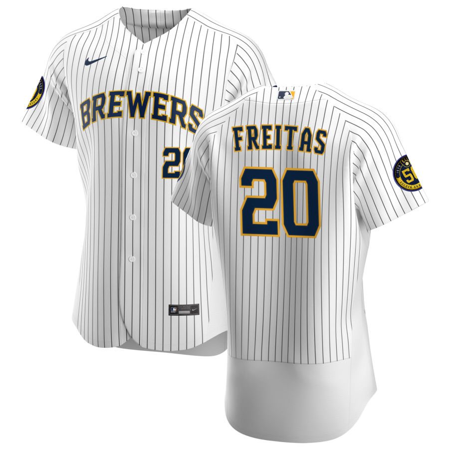 Men Milwaukee Brewers 20 David Freitas Men Nike White Home 2020 