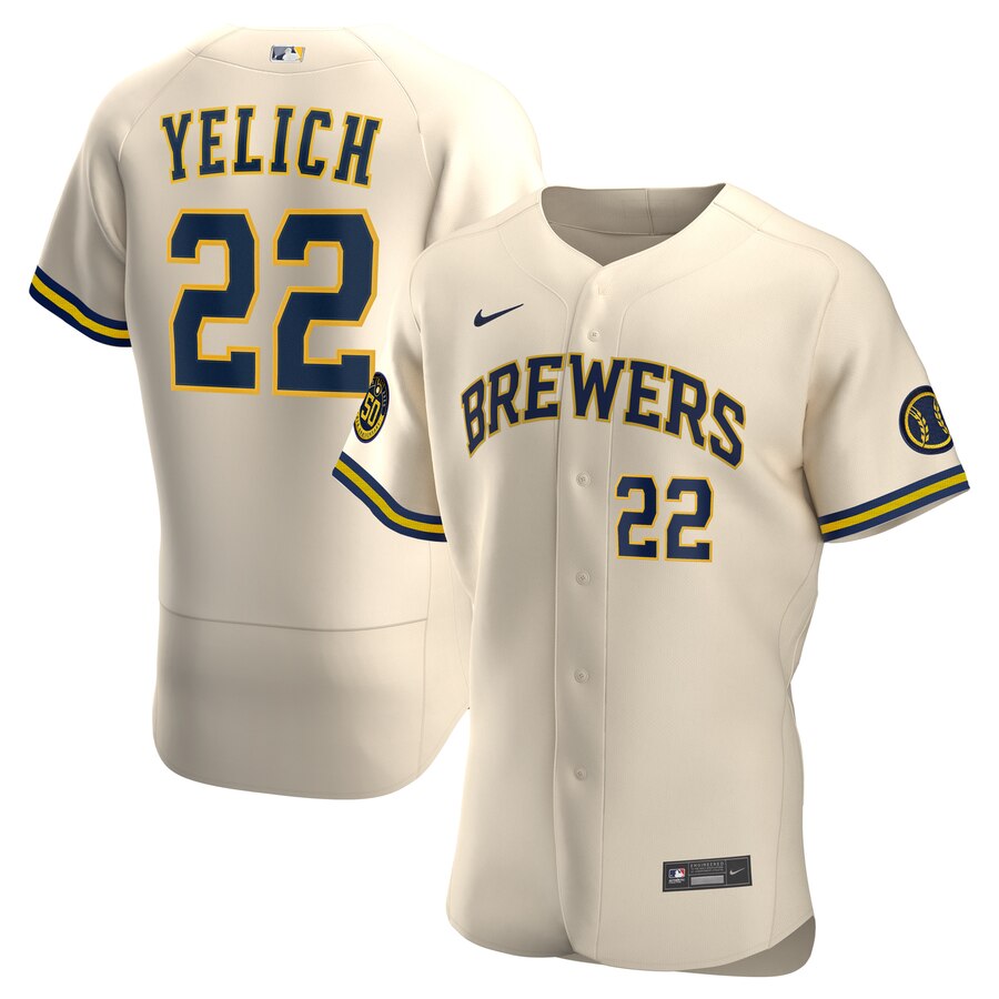 Men Milwaukee Brewers 22 Christian Yelich Men Nike Cream Alterna