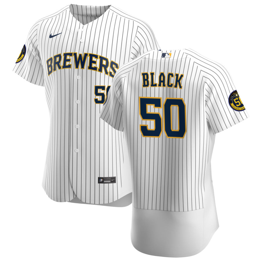 Men Milwaukee Brewers 50 Ray Black Men Nike White Home 2020 Flex