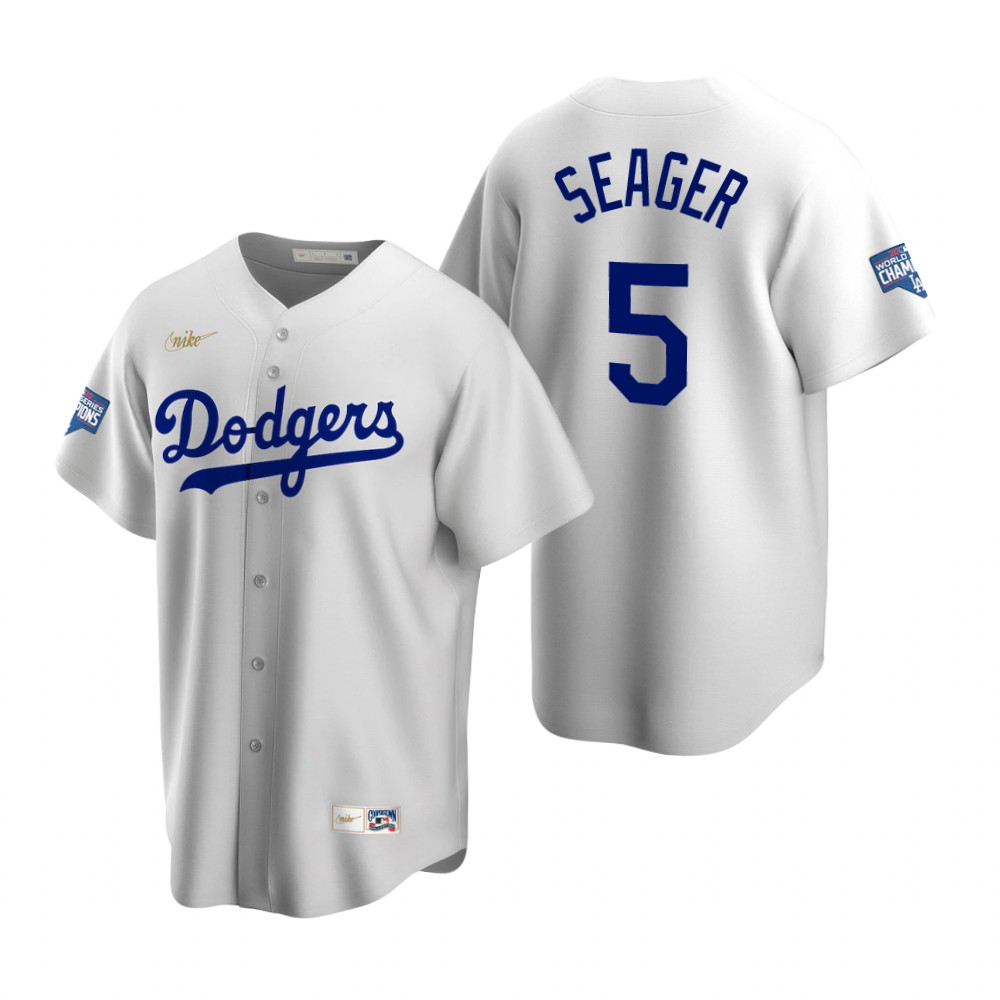 Men Brooklyn Los Angeles Dodgers 5 Corey Seager White 2020 World Series Champions Cooperstown Collec