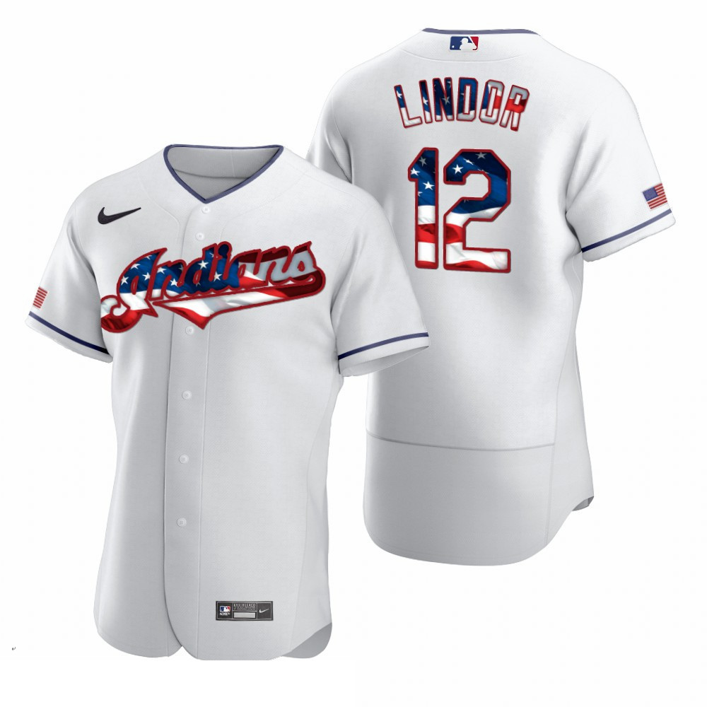 Men Cleveland Indians 12 Francisco Lindor Men Nike White Flutter