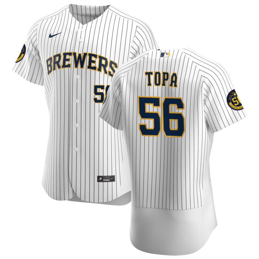 Men Milwaukee Brewers 56 Justin Topa Men Nike White Home 2020 Flex Base Player MLB Jersey