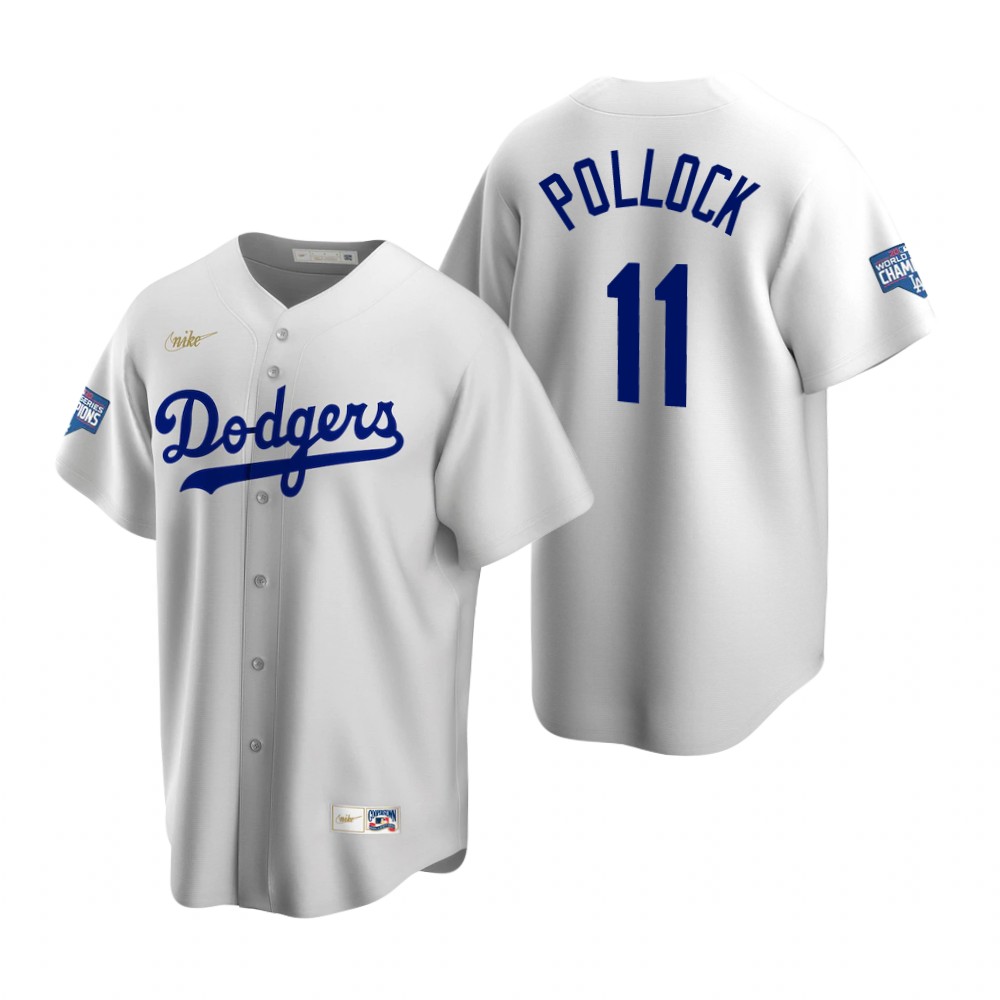 Men Brooklyn Los Angeles Dodgers 11 A J  Pollock White 2020 World Series Champions Cooperstown Colle