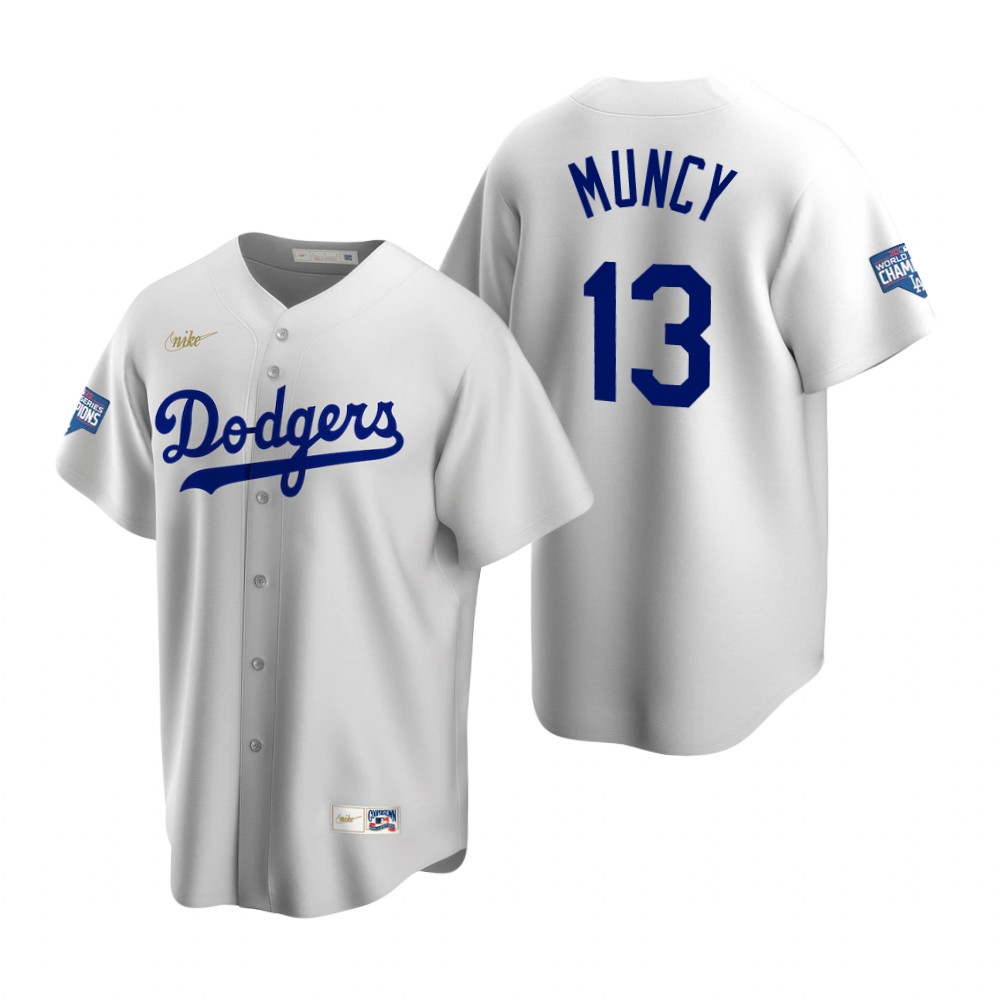 Men Brooklyn Los Angeles Dodgers 13 Max Muncy White 2020 World Series Champions Cooperstown Collecti