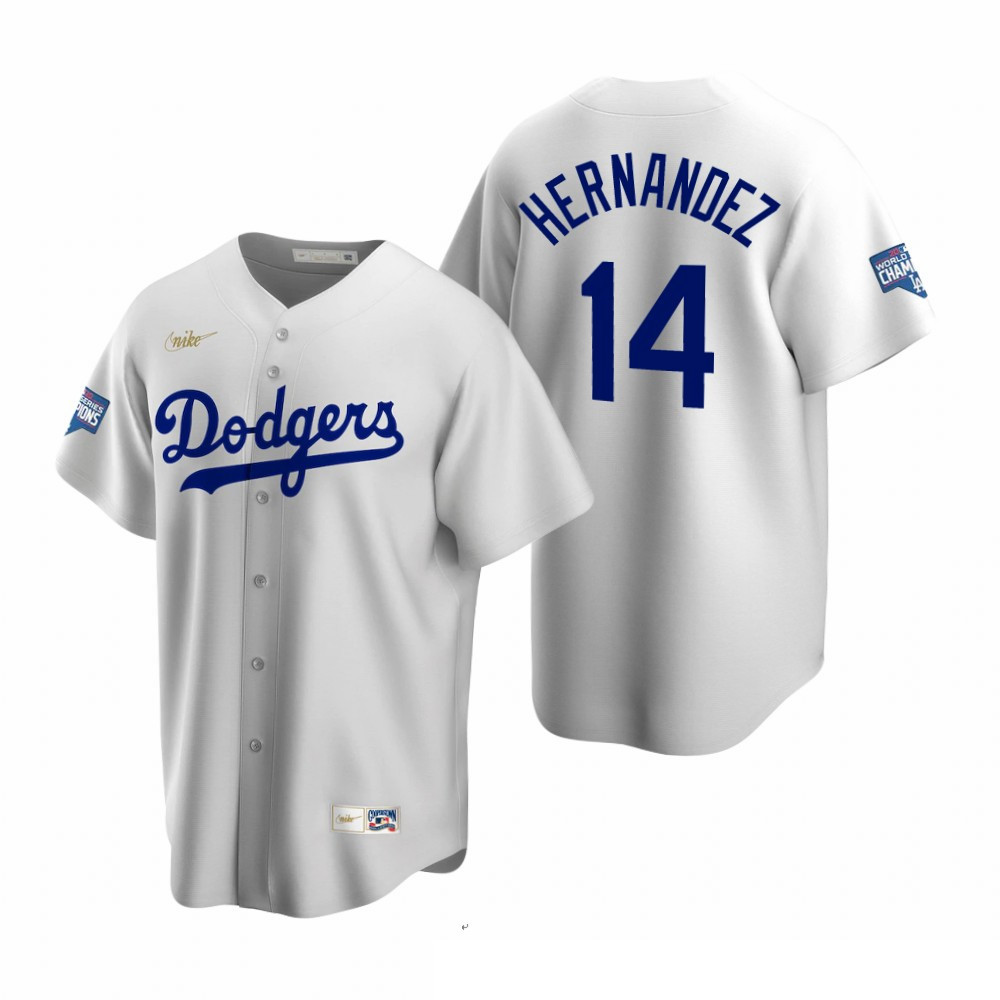 Men Brooklyn Los Angeles Dodgers 14 Enrique Hernandez White 2020 World Series Champions Cooperstown 