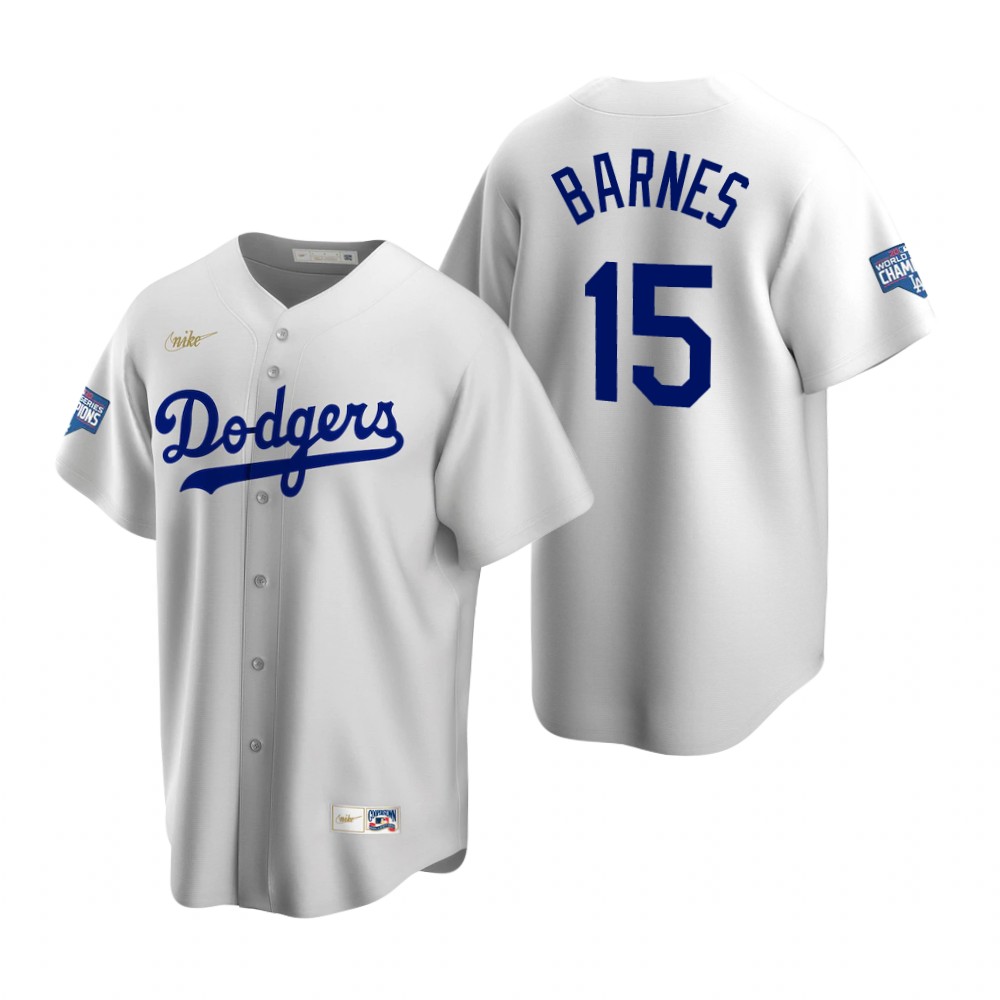 Men Brooklyn Los Angeles Dodgers 15 Austin Barnes White 2020 World Series Champions Cooperstown Coll