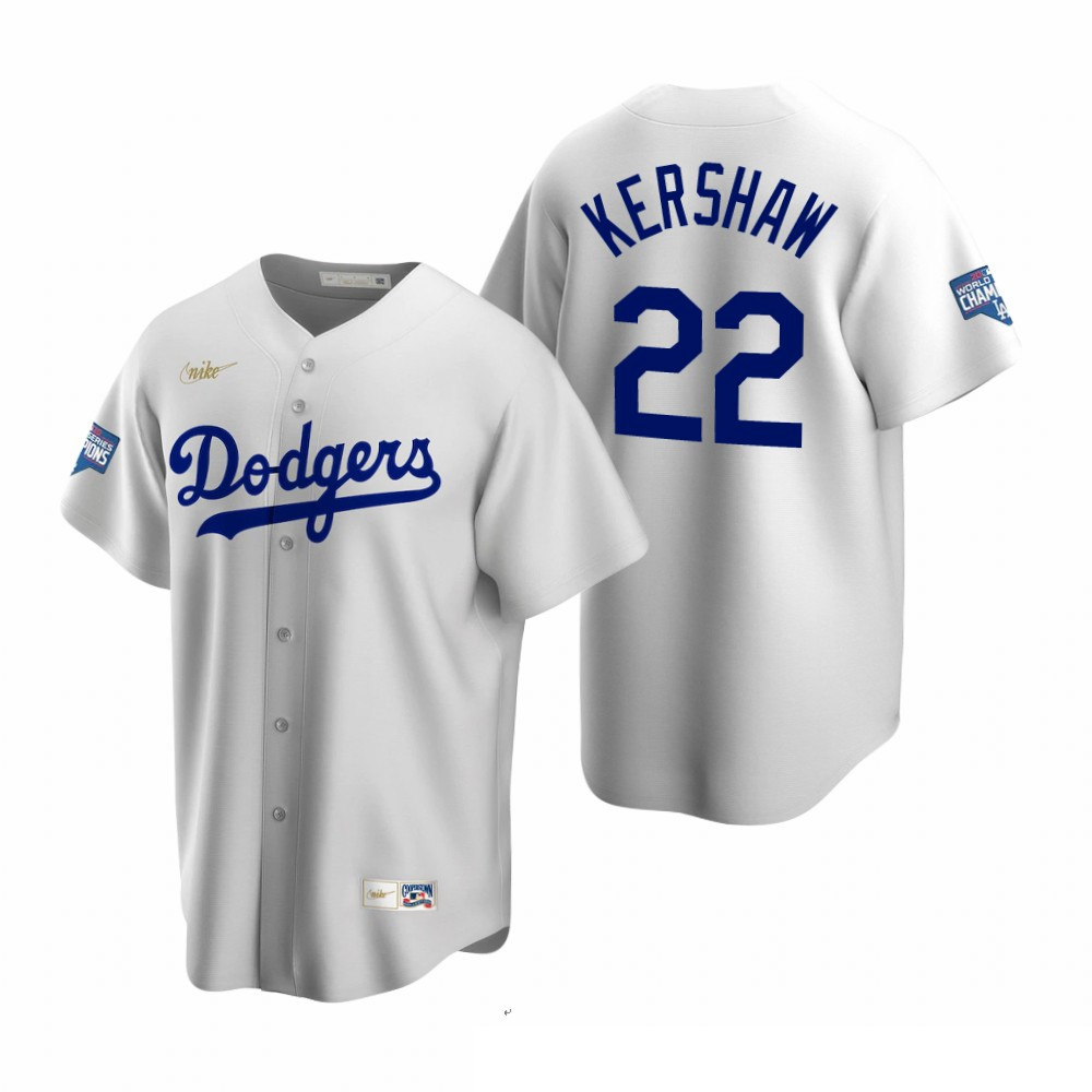 Men Brooklyn Los Angeles Dodgers 22 Clayton Kershaw White 2020 World Series Champions Cooperstown Co