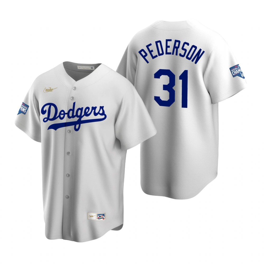 Men Brooklyn Los Angeles Dodgers 31 Joc Pederson White 2020 World Series Champions Cooperstown Colle