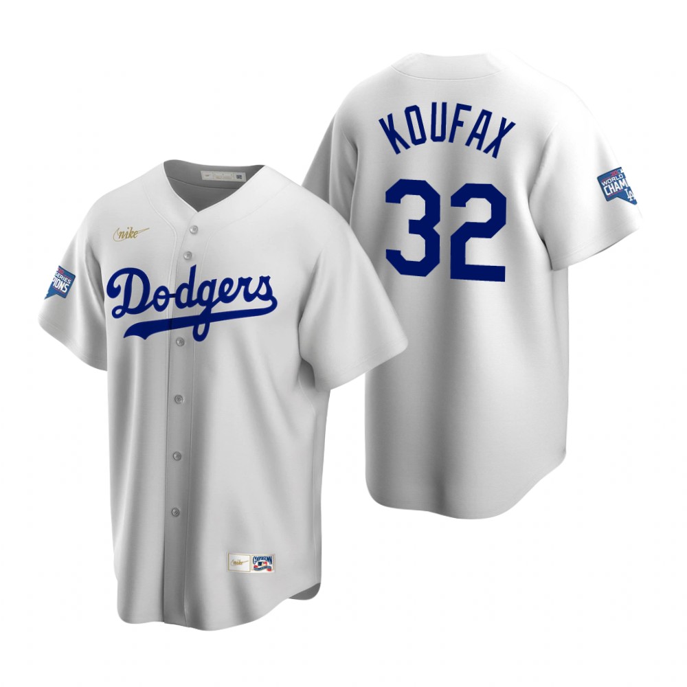 Men Brooklyn Los Angeles Dodgers 32 Sandy Koufax White 2020 World Series Champions Cooperstown Colle