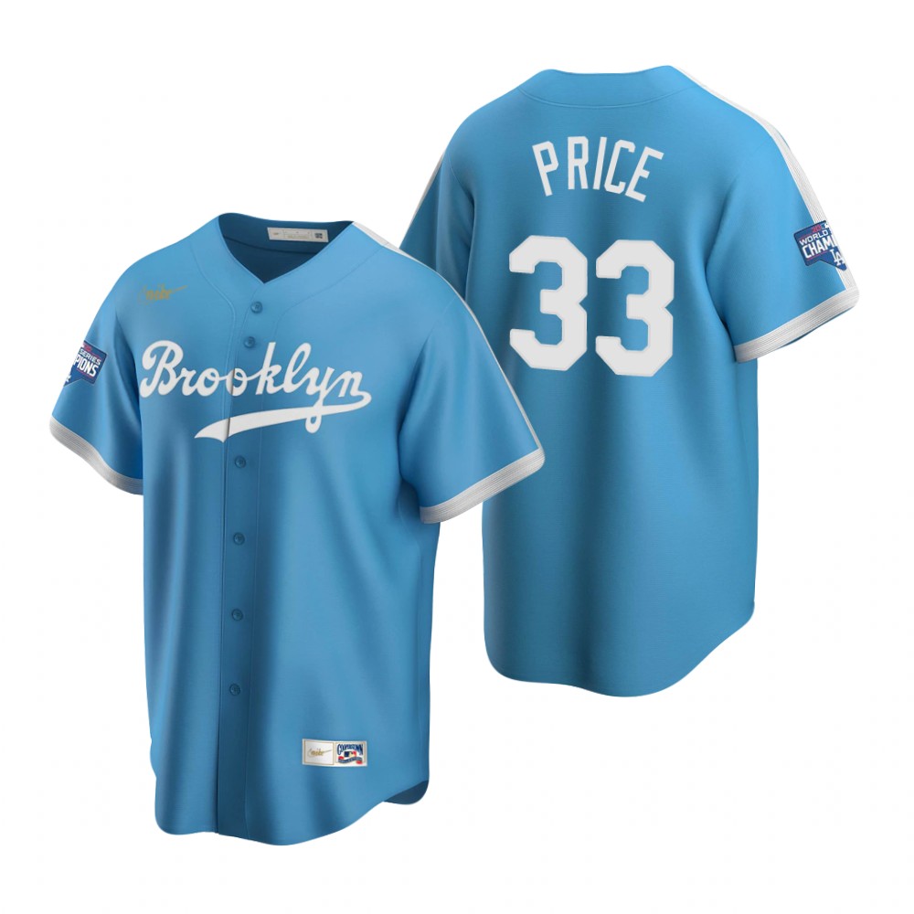 Men Brooklyn Los Angeles Dodgers 33 David Price Light Blue 2020 World Series Champions Cooperstown C