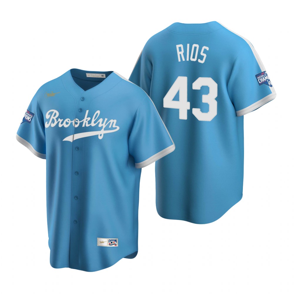 Men Brooklyn Los Angeles Dodgers 43 Edwin Rios Light Blue 2020 W