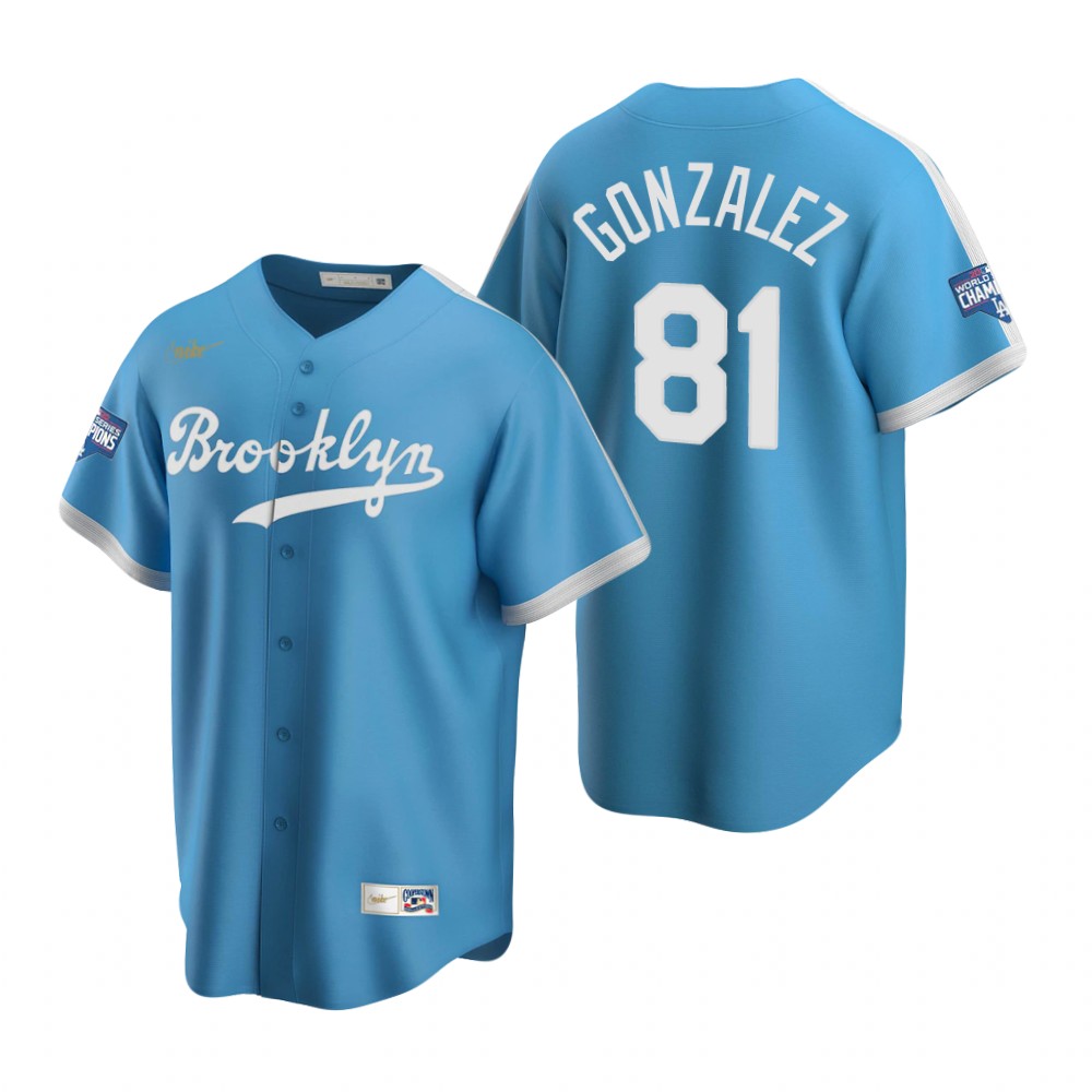 Men Brooklyn Los Angeles Dodgers 81 Victor Gonzalez Light Blue 2020 World Series Champions Coopersto