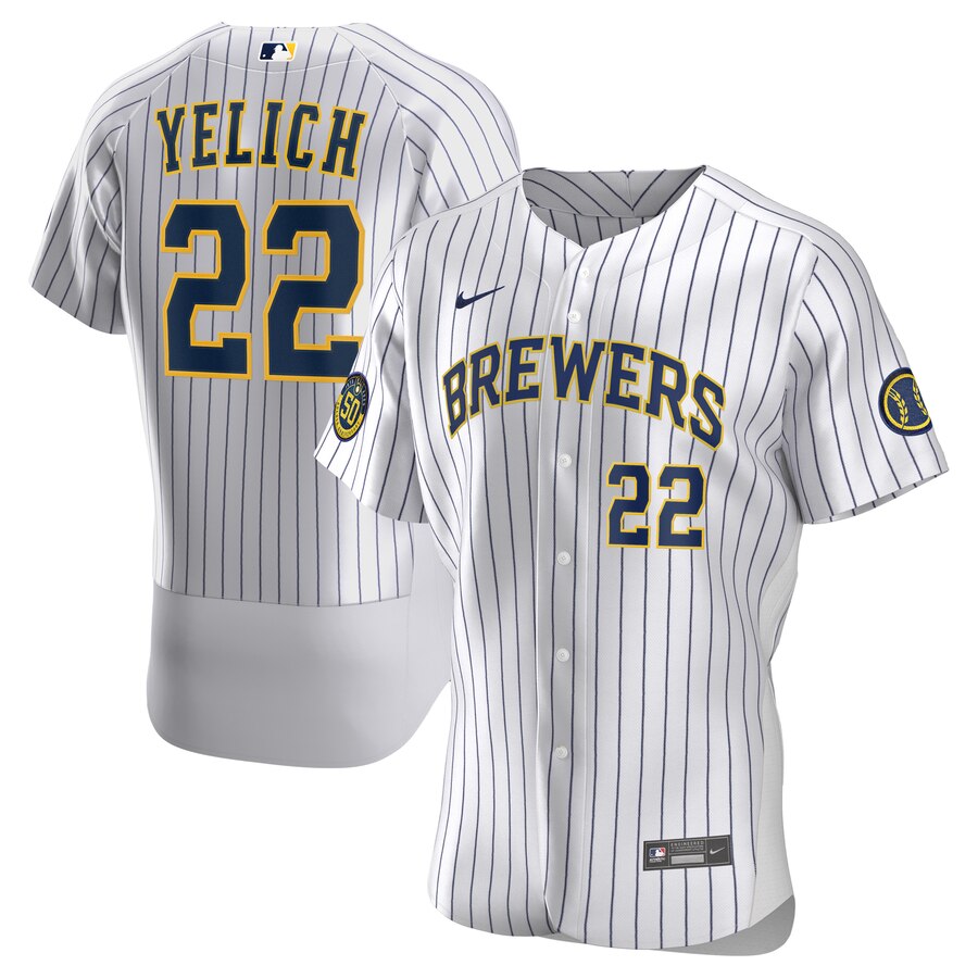 Men Milwaukee Brewers Christian Yelich Men Nike White Home 2020 Flex Base Player MLB Jersey