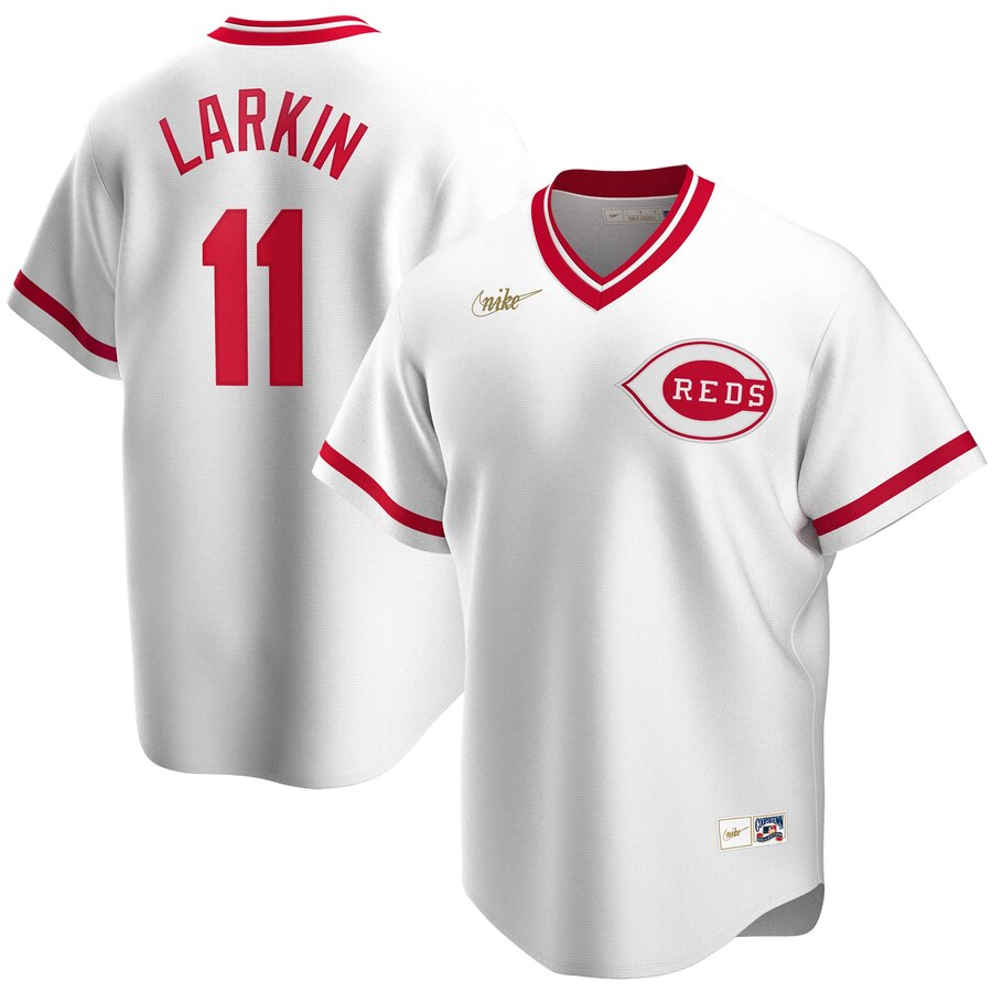 Men Cincinnati Reds 11 Barry Larkin Nike Home Cooperstown Collec