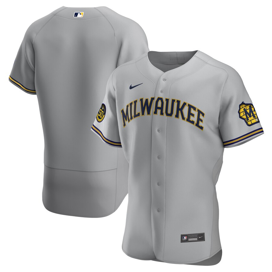 Men Milwaukee Brewers Men Nike Gray Road 2020 Flex Base Team MLB Jersey