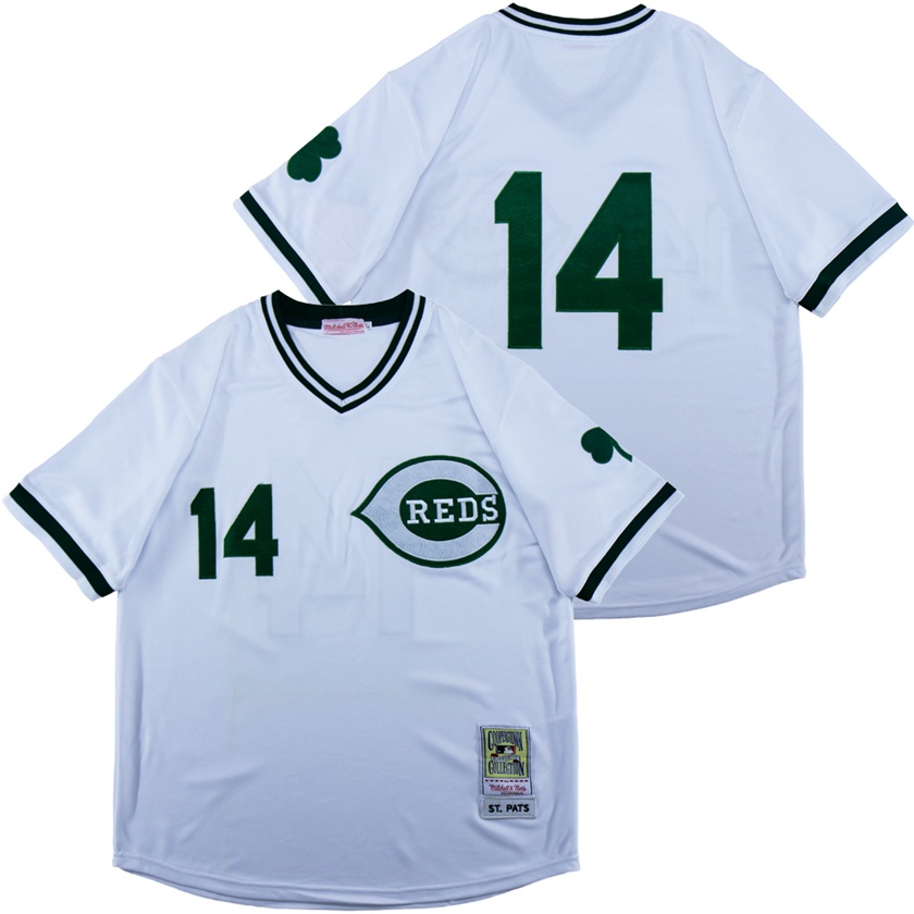 Men Cincinnati Reds 14 White St  Patrick Day Jersey