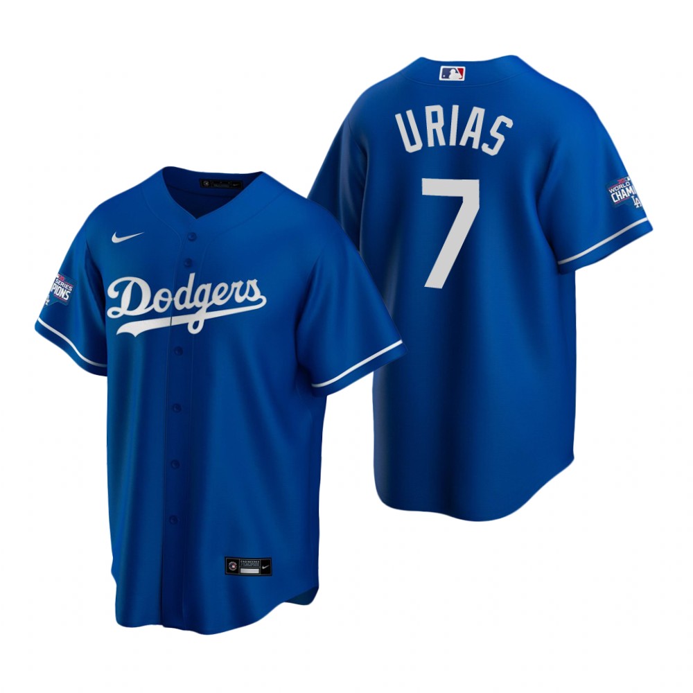 Men Los Angeles Dodgers 7 Julio Urias Royal 2020 World Series Champions Replica Jersey