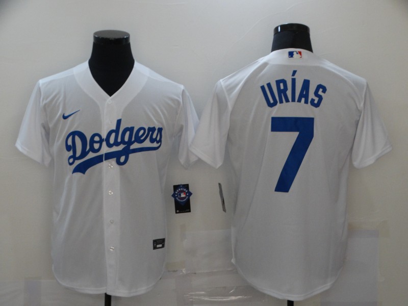 Men Los Angeles Dodgers 7 Julio Urias White 2020 Nike Cool Base Jersey