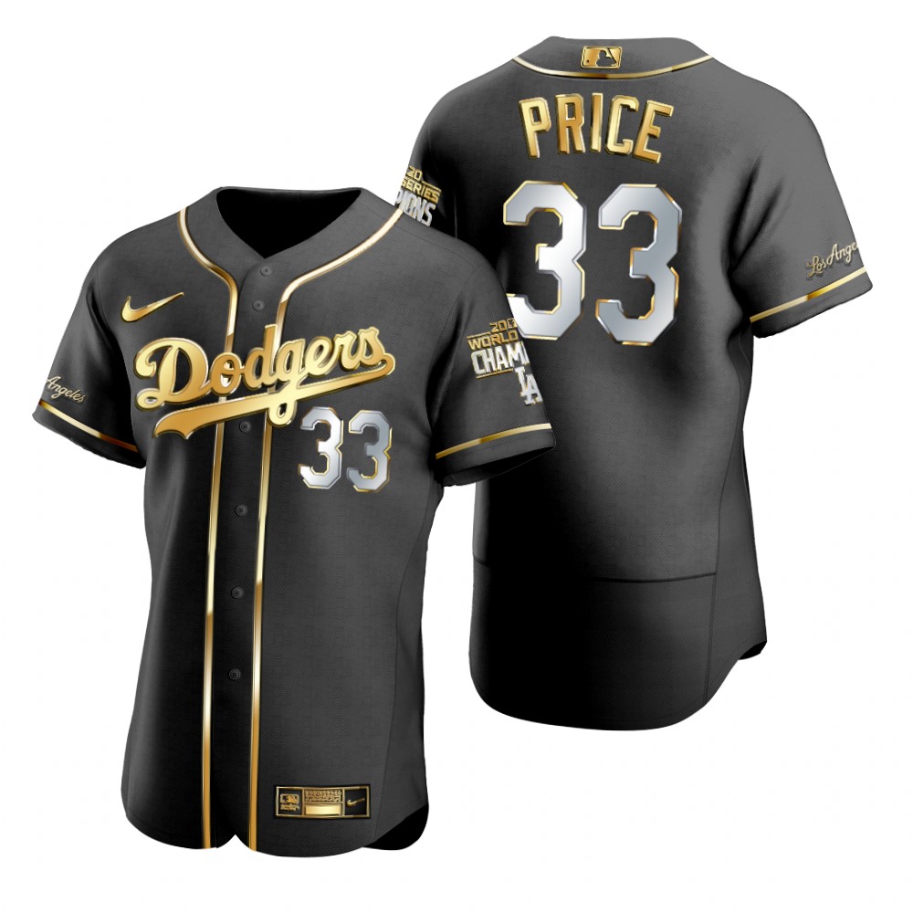 Men Los Angeles Dodgers 33 David Price Black 2020 World Series Champions Gold Edition Jersey