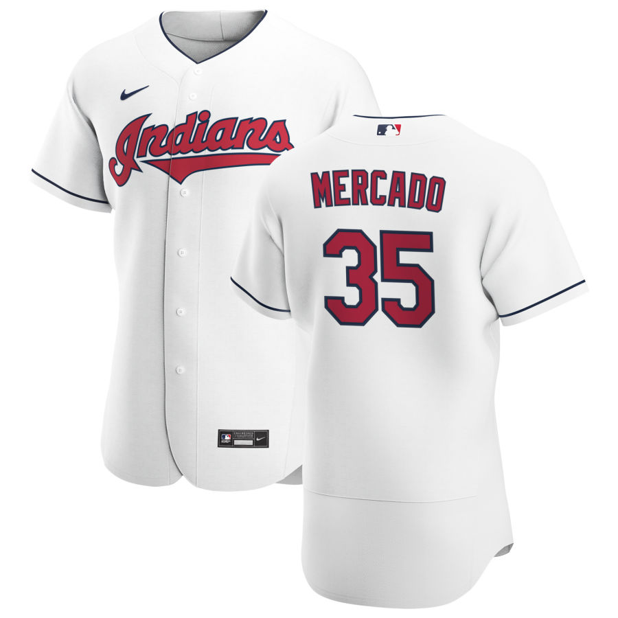 Men Cleveland Indians 35 Oscar Mercado Men Nike White Home 2020 Flex Base Team MLB Jersey